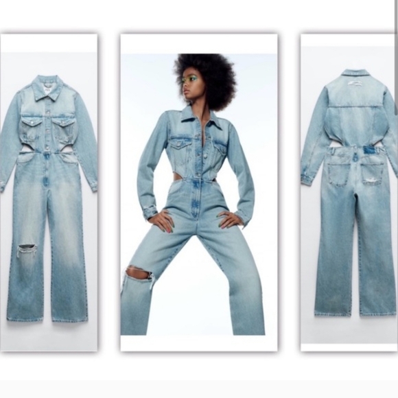 Zara Pants - Bloggers Fav Zara Limited Edition Cut Out Side Distressed Denim Jumpsuit - S